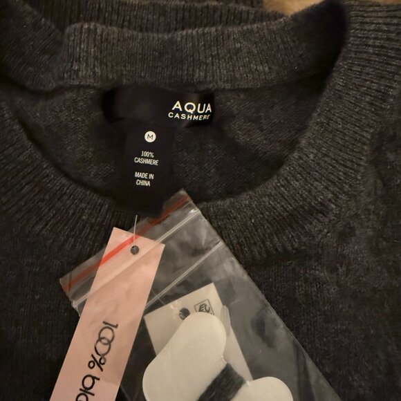 Grey Cashmere Crew Sweater with Violet Stripes by Aqua, Size M, New With Tags - Picture 5 of 6